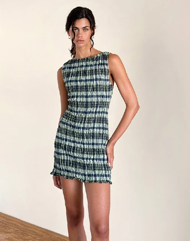 Cool Layers Takayi Mini Dress in Linen Mono Check Green
