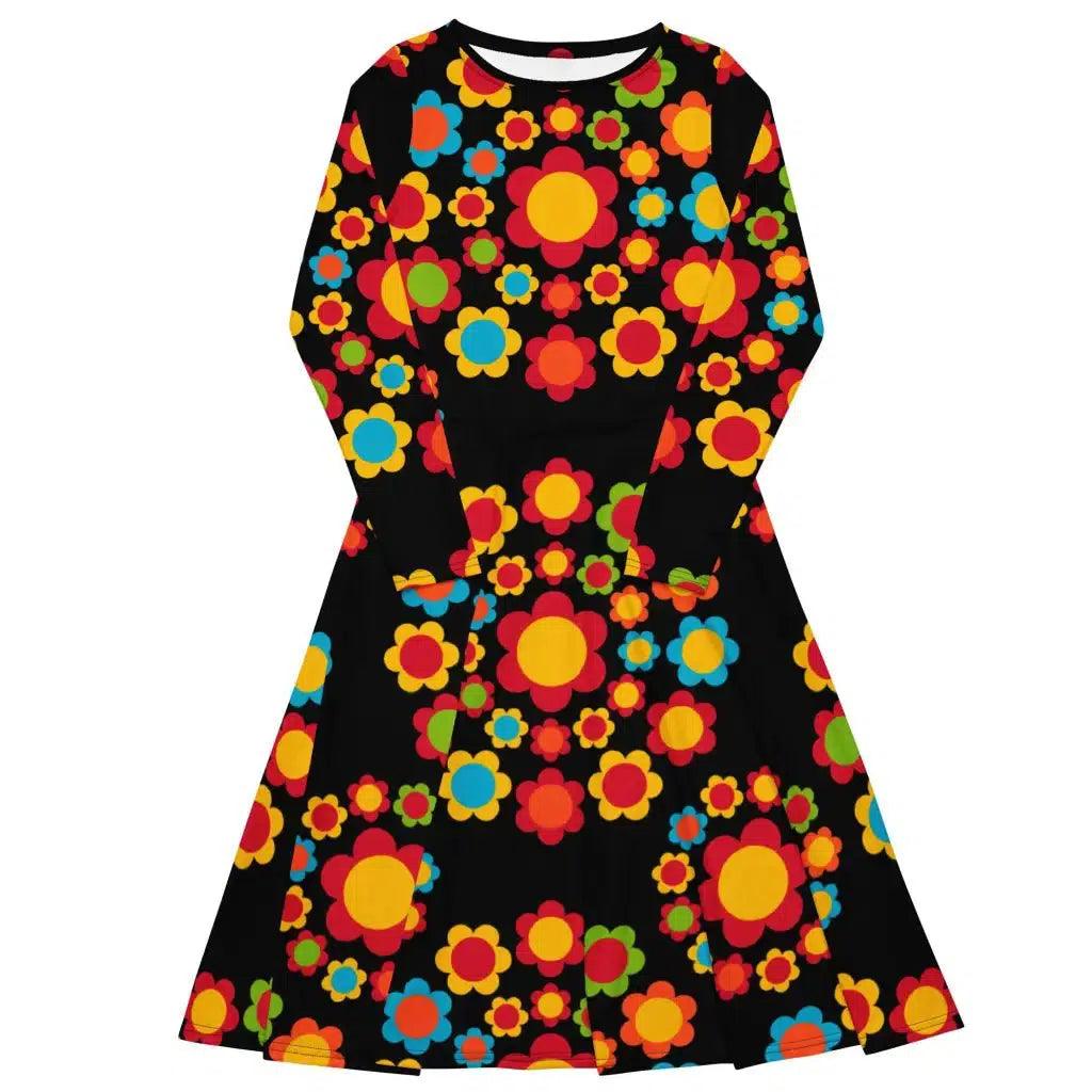 Trendy Comfort FLOWERSHOP colour - Midi dress with long sleeves and pockets