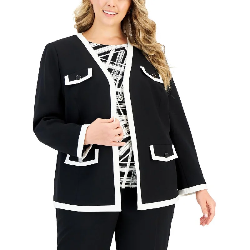 Simple Comfort Kasper Womens Plus Pocket  Open-Front Blazer