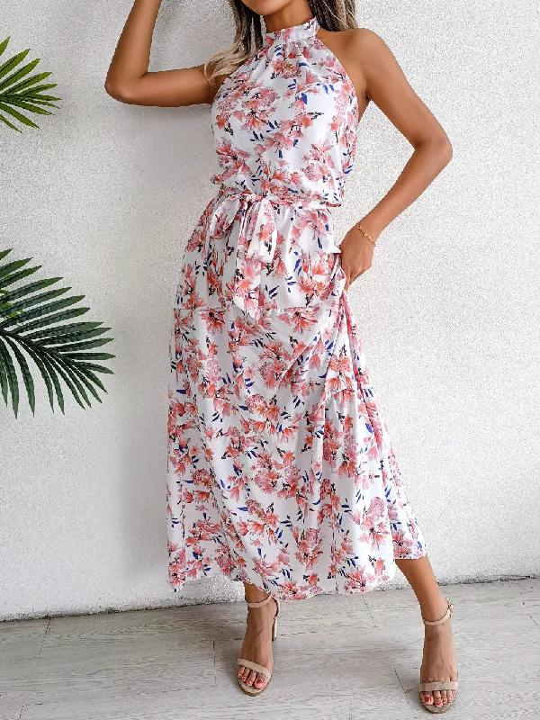 Fashionable Fit Sure Thing Floral Chiffon Halter Maxi Dress - Cream - FINAL SALE
