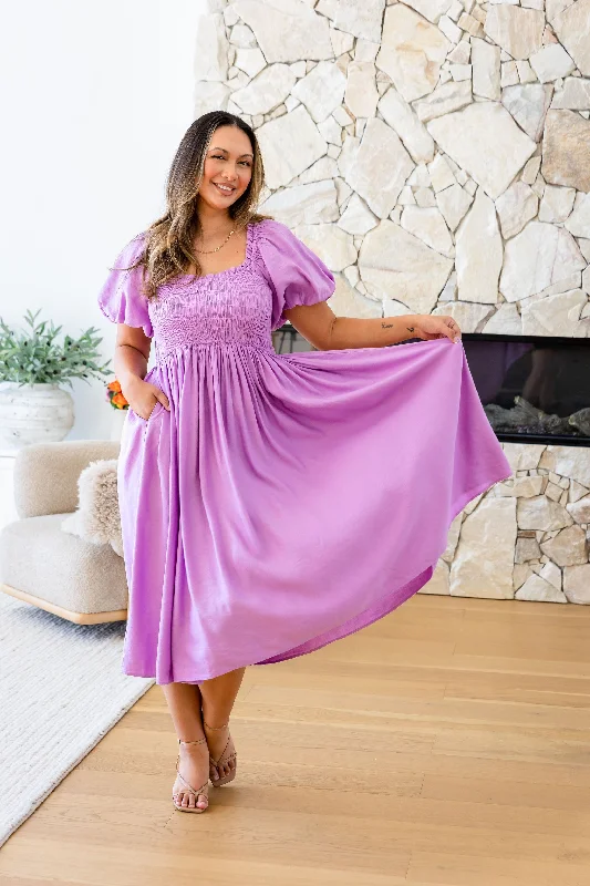 Personalized Printing Design Stelle Linen Blend Midi Dress in Berry
