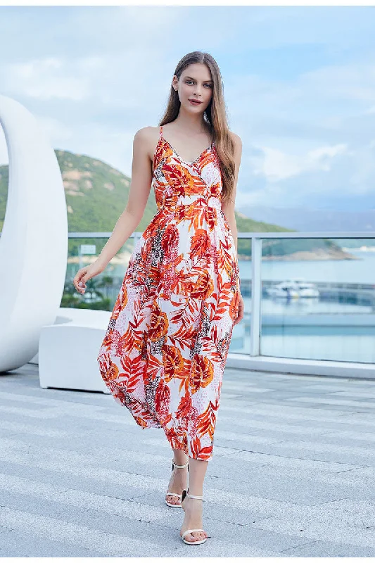 Easygoing Fashion Take Me To Paradise Printed Maxi Dress - Salmon