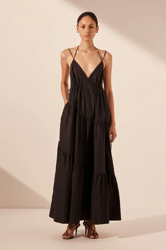 Easy Fashion MAIORI TIERED MAXI DRESS - BLACK