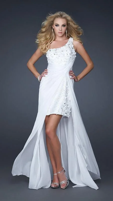 Cozy Casuals La Femme Gigi - 17218 Ethereal Floral Appliqued Asymmetrical Gown