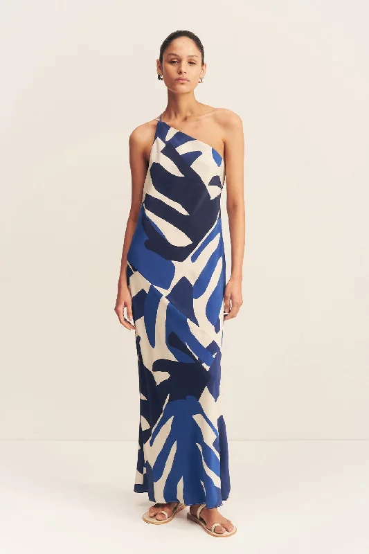Sleek Outfits EDWARD SILK ONE SHOULDER COWL MAXI DRESS