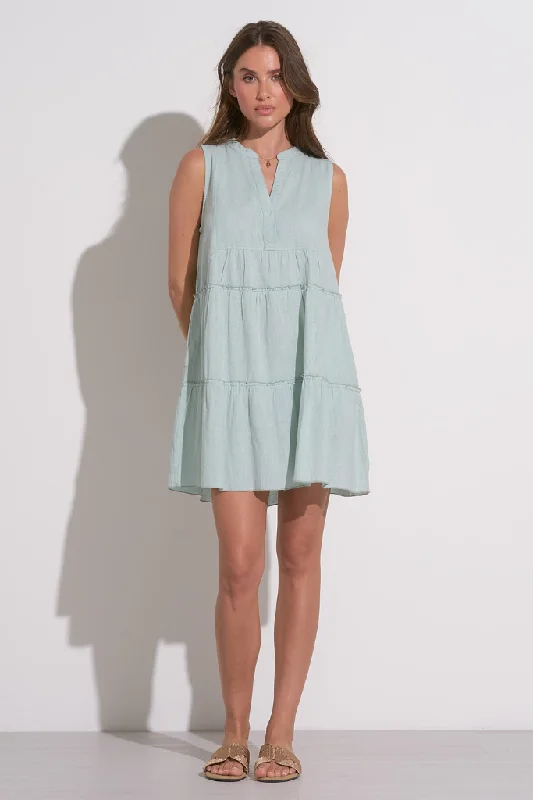 Easygoing Fashion Flora Linen Swing Dress in Light Teal