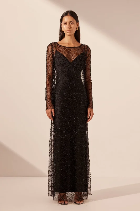 Relaxed Wardrobe MONA COWL BACK MAXI DRESS - BLACK