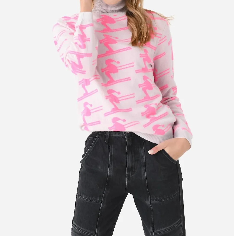 Easy Fashion All Over Ski Turtleneck Sweater In Fog Neon Pink