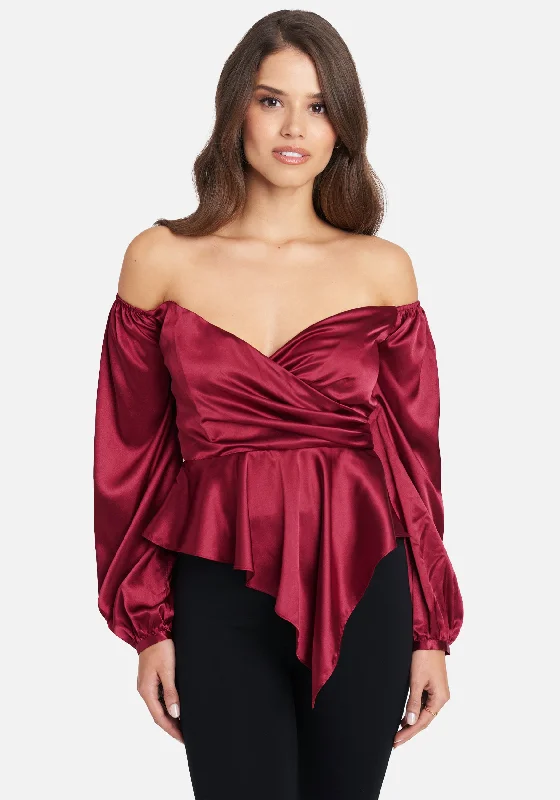 Elegant Fashion Asymmetrical Peplum Hammered Satin Blouse