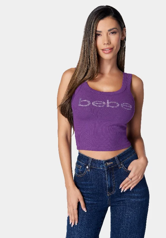 Elegant Fashion Bebe Logo Cropped Rib Top