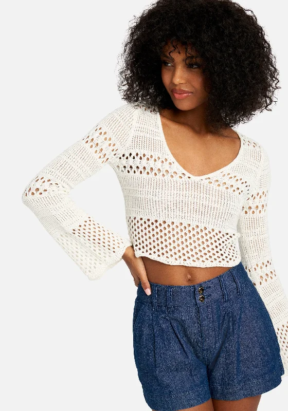 Unique Styles Bell Sleeve Scallop Hem Crochet Top