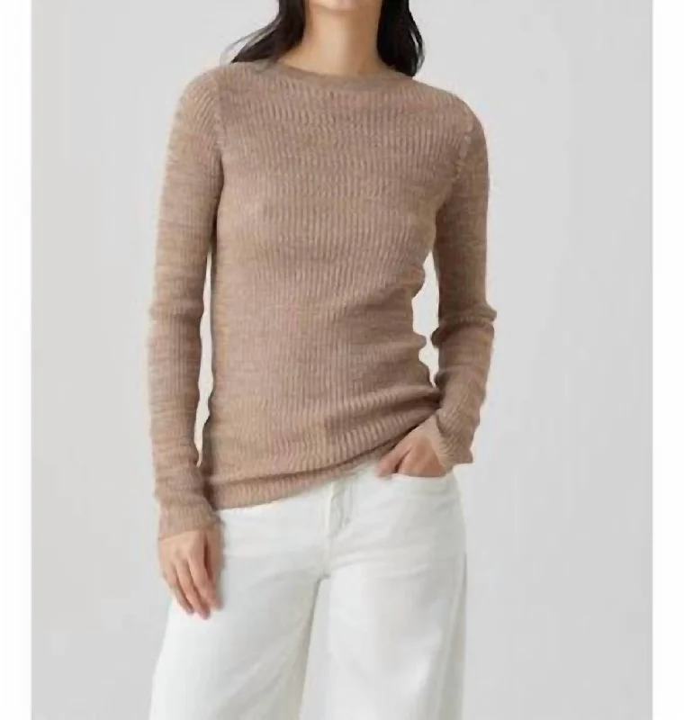 Cozy Essentials Boatneck Longsleeve Top In Taupe