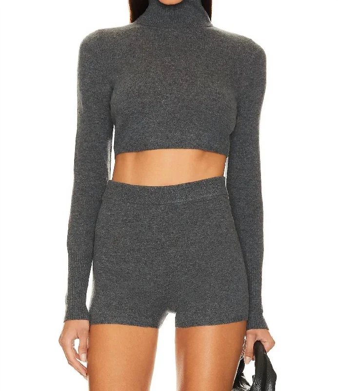 Comfortable Fit Brie Cropped Sweater In Charcoal Melange