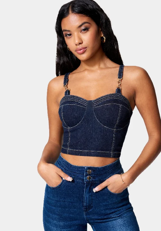 Trendy Styles Buckle Strap Denim Bustier