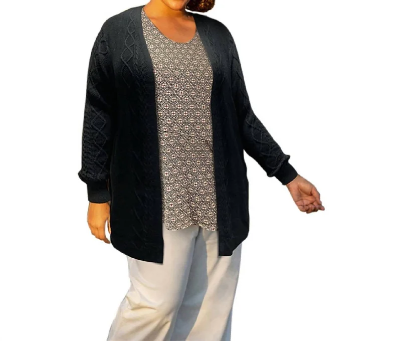 Comfortable Layering Cable Duster Cardigan - Plus In Black