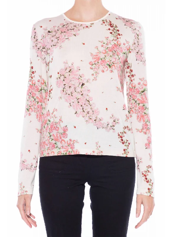 Cool Layers Cashmere Silk Floral Sweater In Ivory