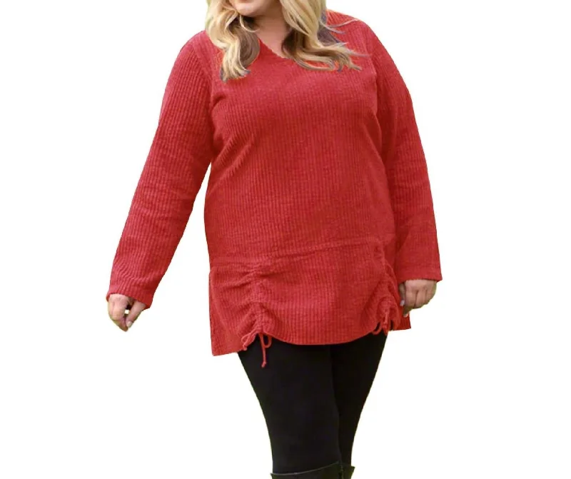 Stylish Comforts Channel Islands Chenille Long Sleeve Rayanne Sweater - Plus In Saffron Red