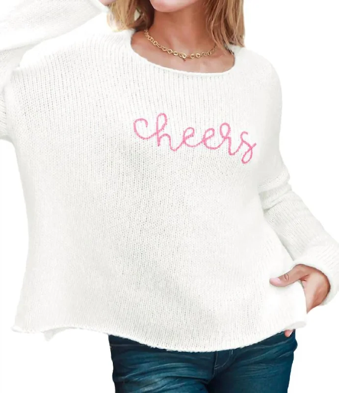 Versatile Wear Cheers Embroidered Crew In White