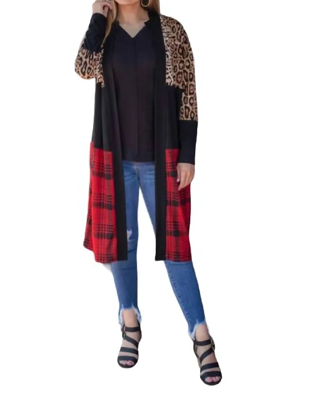 Comfortable Wardrobe Chill Adulting With Leopard & Plaid Cardigan In Multi Color