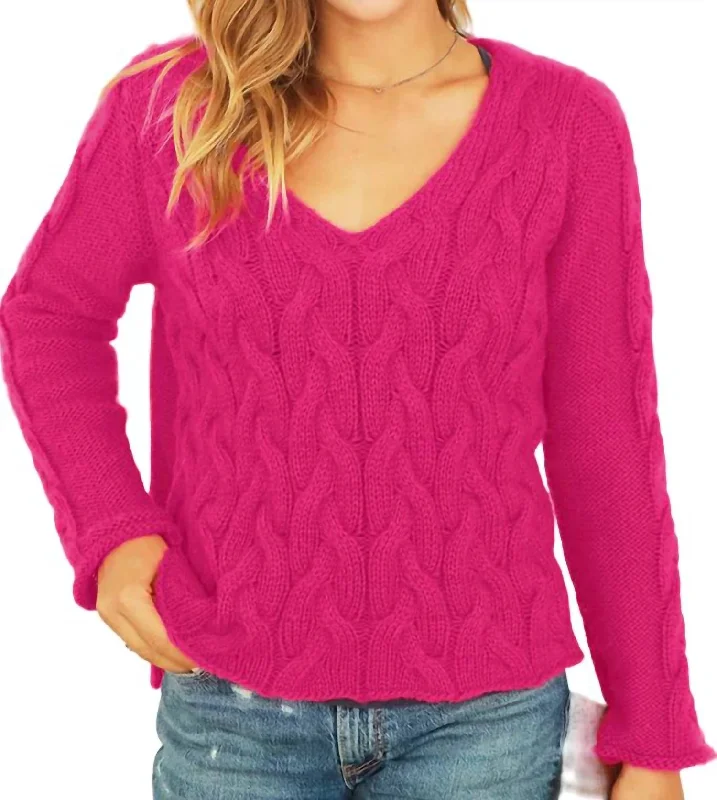 Luxurious Comfort Cobblestone Cable Sweater In Hot Pink