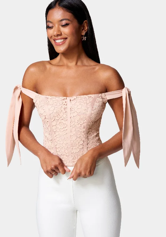 Romantic Dinner Corded Lace Bustier With Chiffon Tie