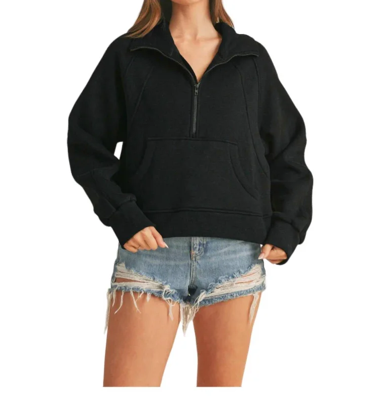 Casual Chic Dove Quarter Zip Pullover Sweater In Black