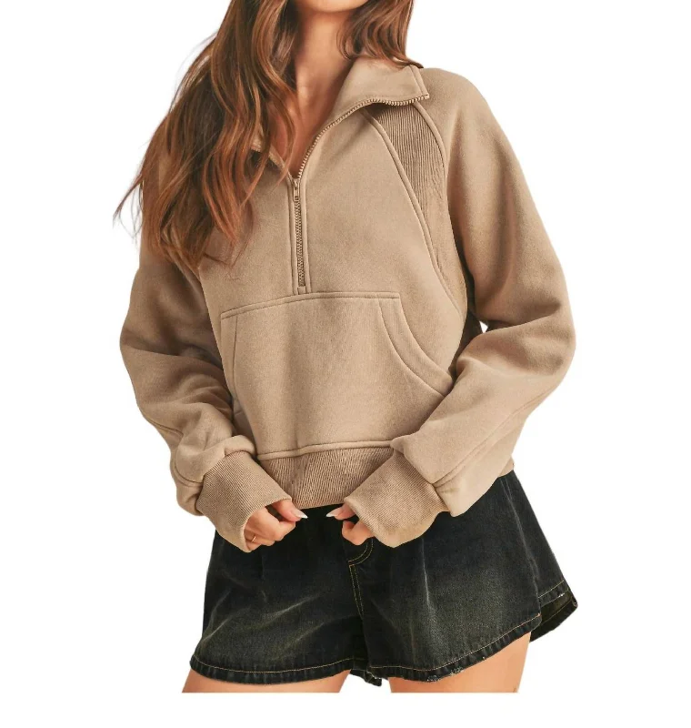 Personalized Heterogeneous Splicing Dove Quarter Zip Pullover Sweater In Oat
