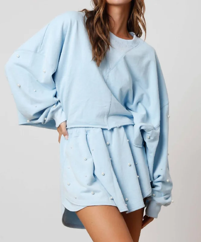 Laidback Style Embellished Cropped Sweater In Baby Blue