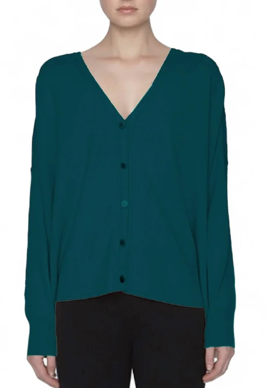Laidback Style Evan Button Down Wool Cashmere Cardigan In Verde