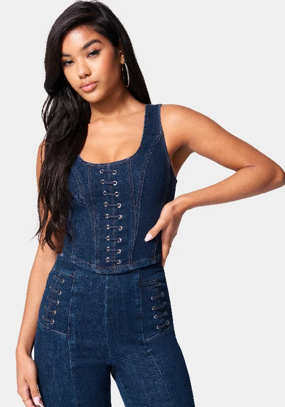 Personalized Creativity Eyelet Denim Bustier