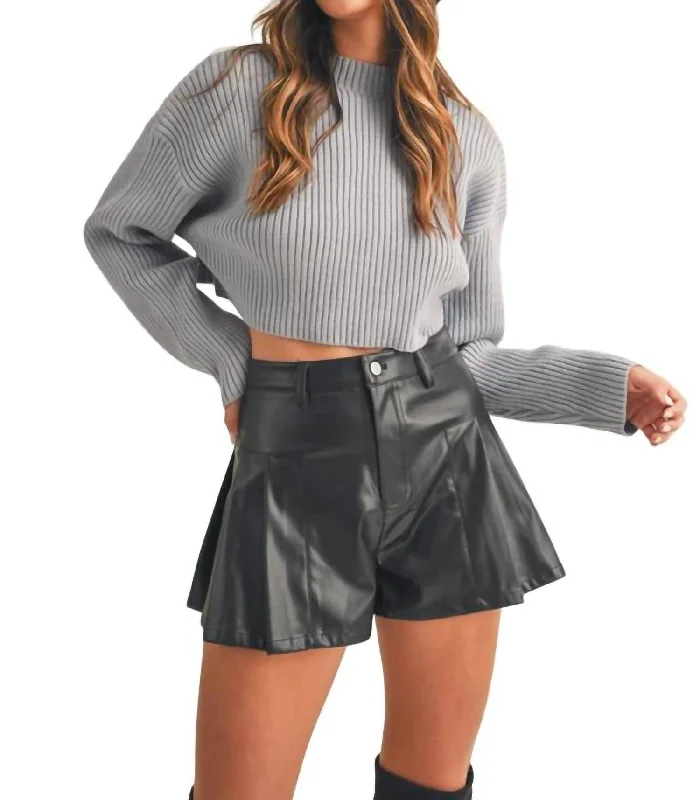 Easygoing Fashion Fenne Long Sleeve Ribbed Crop Sweater In Dusty Blue