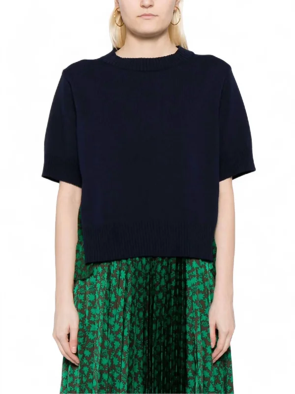 Personalized Printing Design Floral Print Knit Pullover In Navy/green