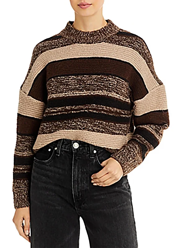 Personalized Creativity Georgia Womens Textured Striped Funnel-Neck Sweater