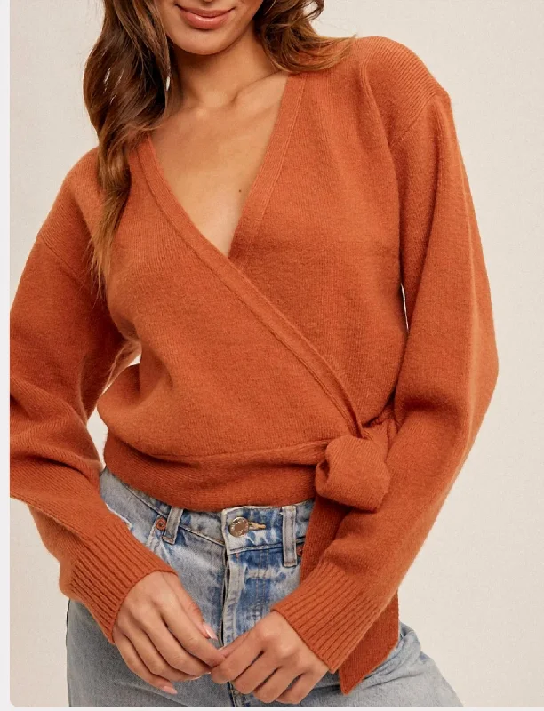Modern Apparel Harvest Wrap Sweater In Orange