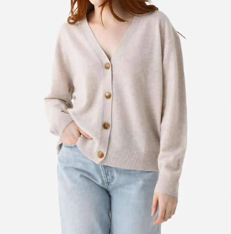 Casual Vibes Hello Heart Cardigan In Oatmeal/candy Pink