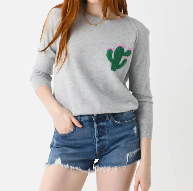 Easygoing Fashion Little Cactus Crew Neck Sweater In Super Grey Multi