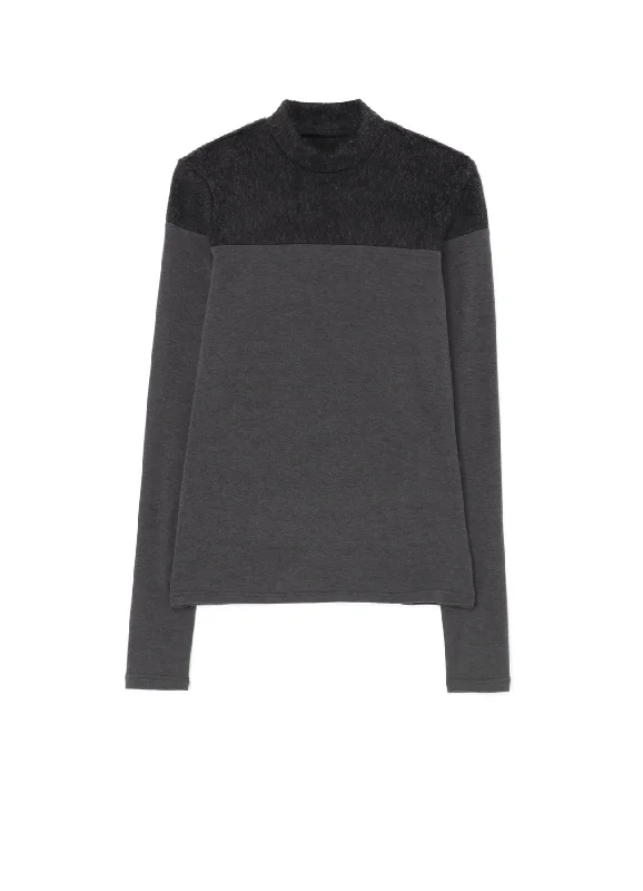 Cozy Casuals BRUSHED JERSEY PANELED LONG SLEEVE T-SHIRT WITH MOCK TURTLENECK