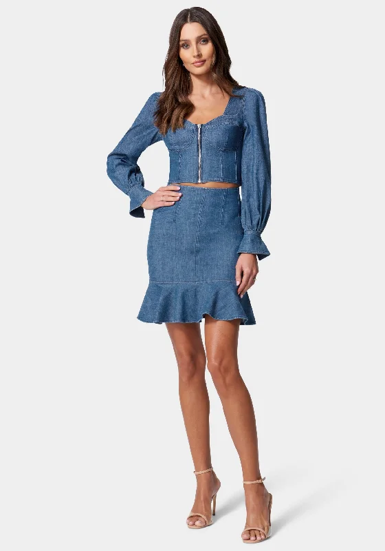 Affordable Fashion Long Sleeve Denim Bustier