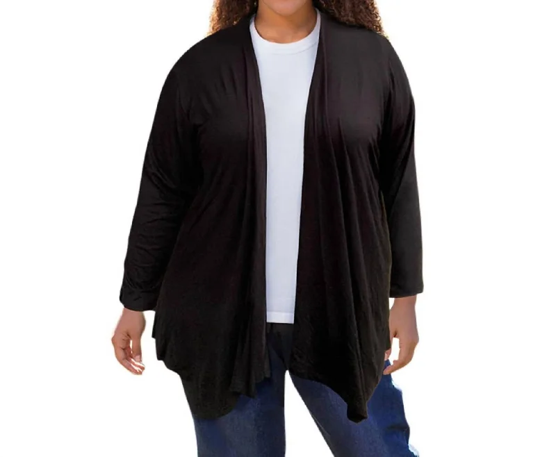 Distinctive Personality Long Sleeve Draped Cardigan - Plus In Black