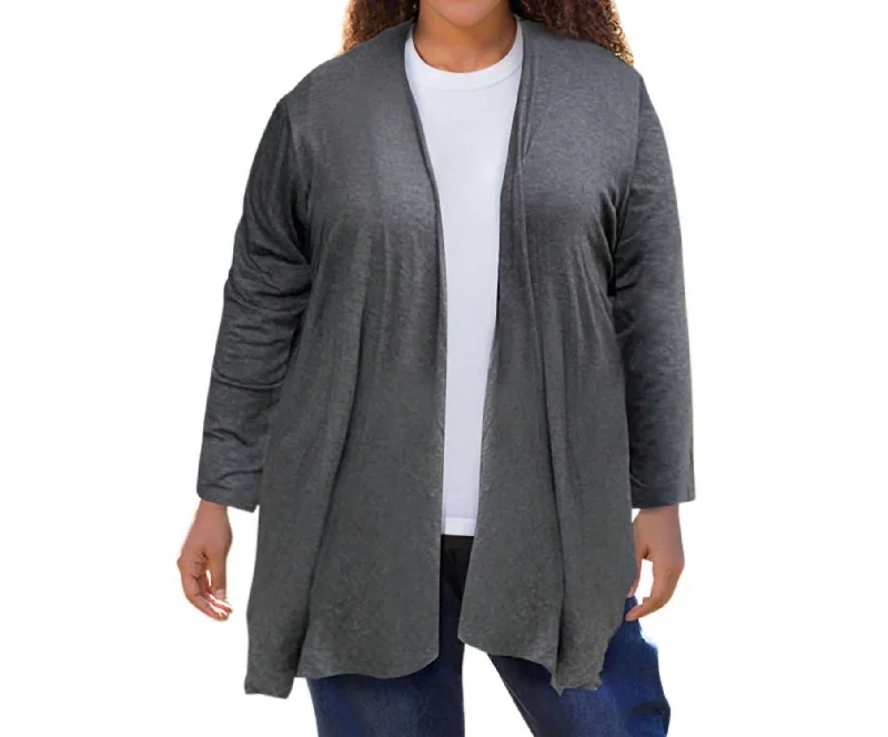 Classic Comfort Long Sleeve Draped Cardigan - Plus In Heather Grey