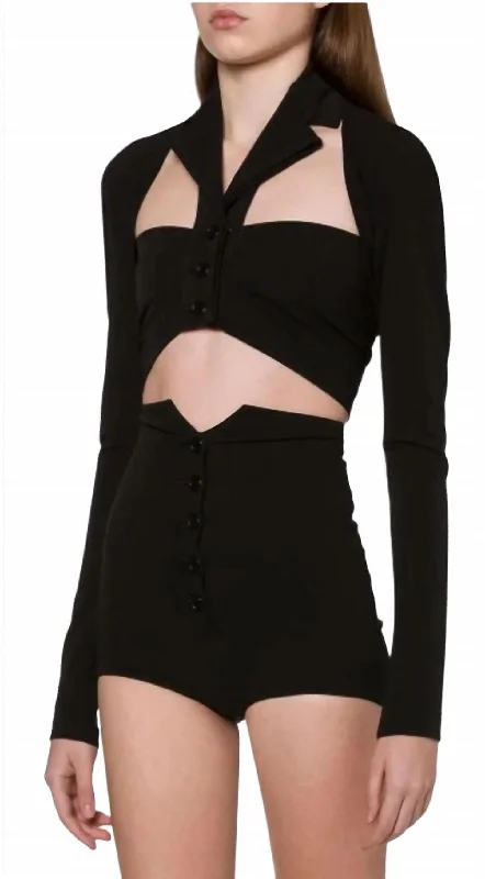 Personalized Design Jacket Long Sleeve Stretch Cotton Shrugs In Black