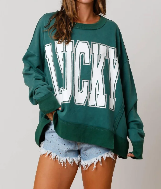 Classic Comfort Lucky Oversized Sweatshirt In Green