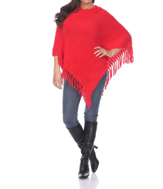 Personalized Independent Style Meera Fringe Poncho In Red