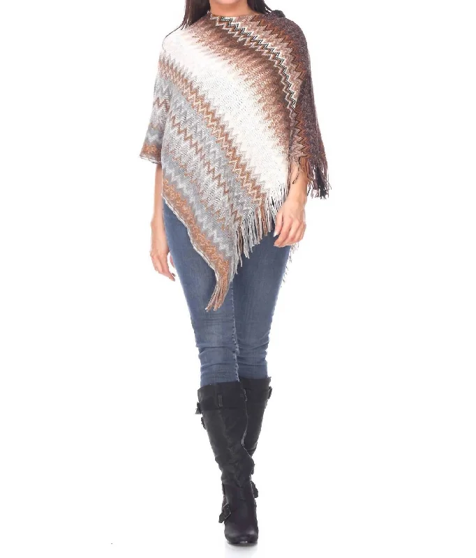 Cool Comforts Mesila' Fringe Poncho In Brown