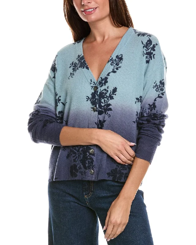 Personalized Contrast Design Minnie Rose Floral Dip-Dye Cropped Cashmere Cardigan