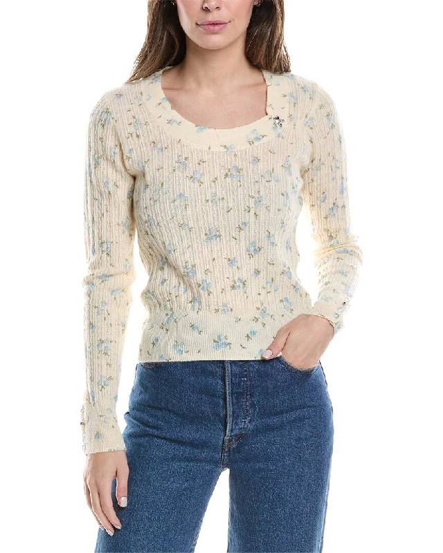 Trendy Comfort Minnie Rose Floral Pointelle Cashmere Sweater