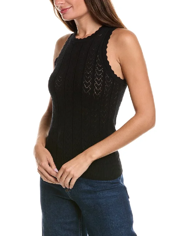 Cozy Pieces Minnie Rose Heart Pointelle Scallop Cashmere-Blend Sweater