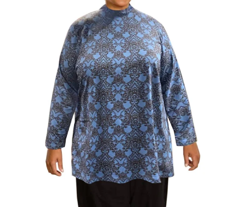 Modern Comfort Mock Turtleneck Long Sleeve Sweater - Plus In Fjord Medallion
