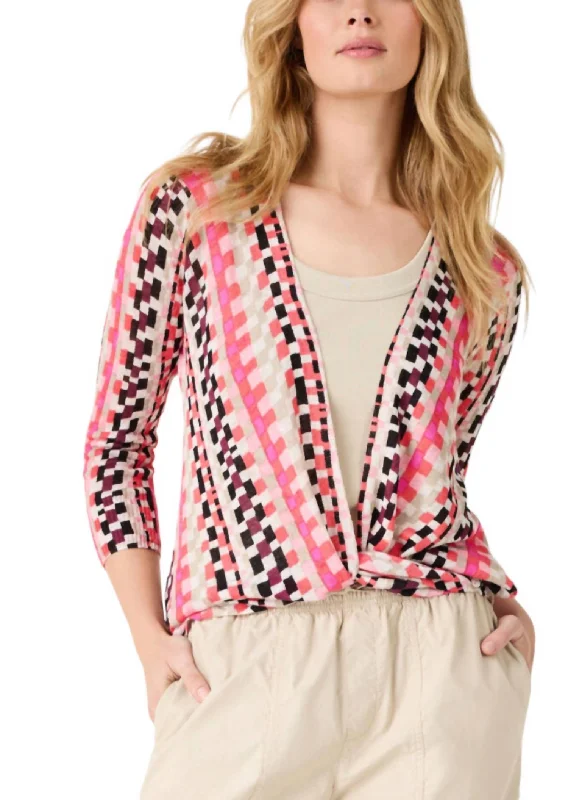 Romantic Dinner Pixel Sunset 4-Way Cardigan In Pink Multi