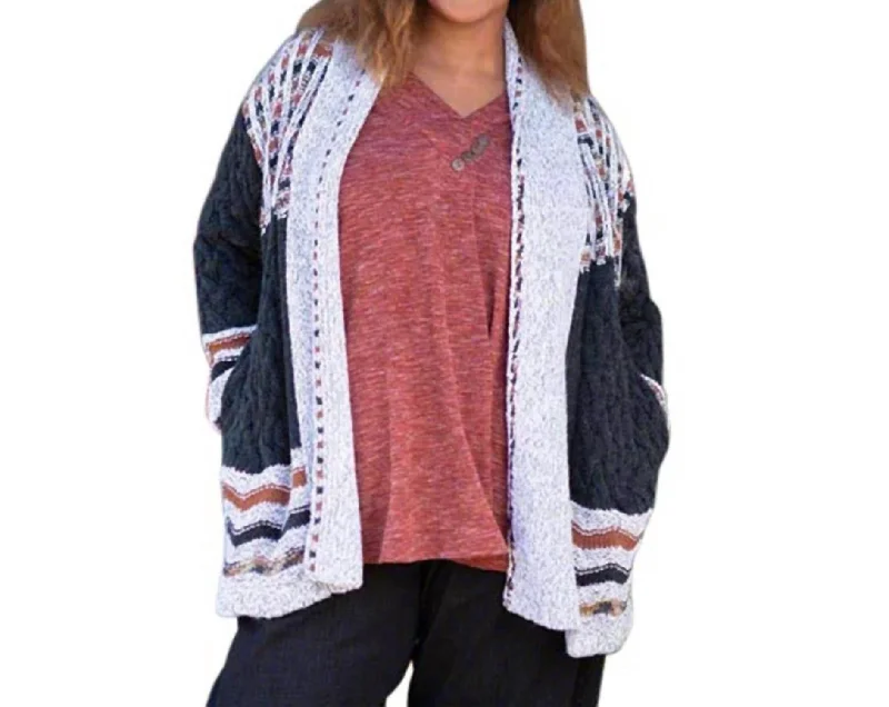 Personalized Layout Printed Long Sleeve Knitted Sweater - Plus In Charcoal Vienna